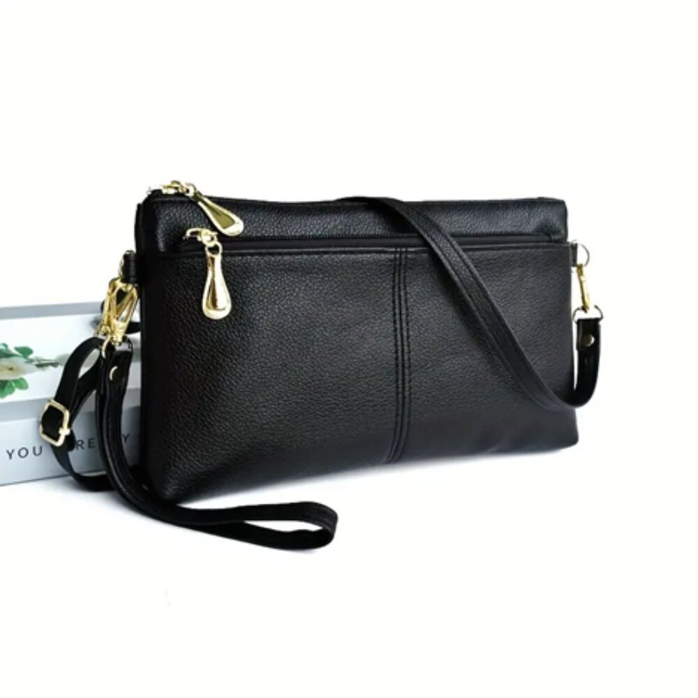 Fashion Crossbody Bag For Women, Double Zipper Clutch Purse, Square Wrist Wallet